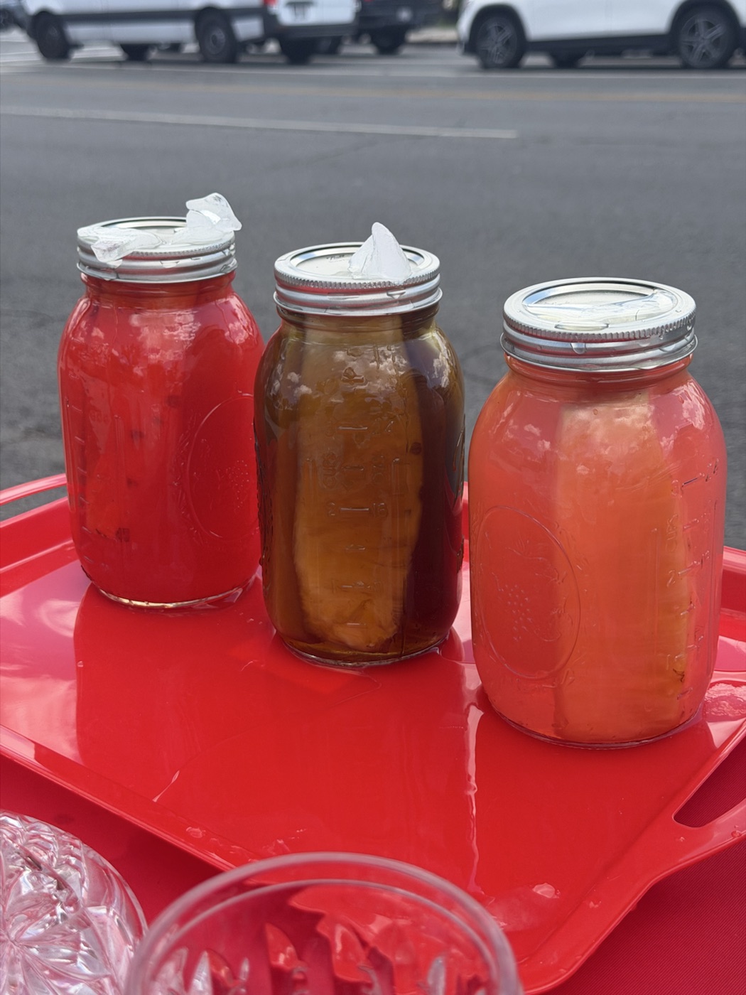 Viral Kool-Aid pineapple spears in a premium 32 oz Ball jar, Grape and Orange flavor